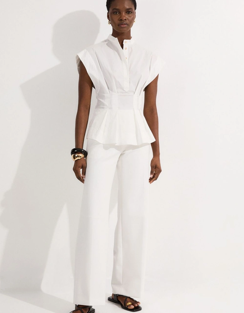Compact Stretch Stab Stitch Detail Tailored Staight Leg Trousers
