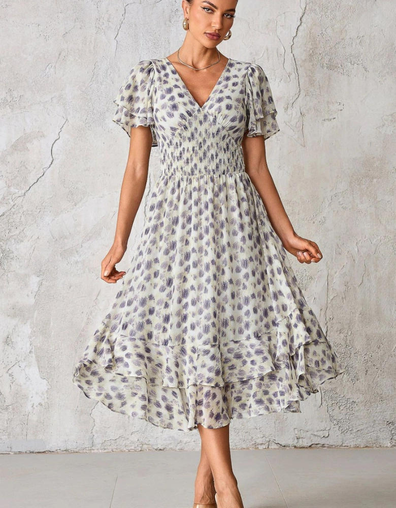 Frill Hem Chiffon Midi Dress