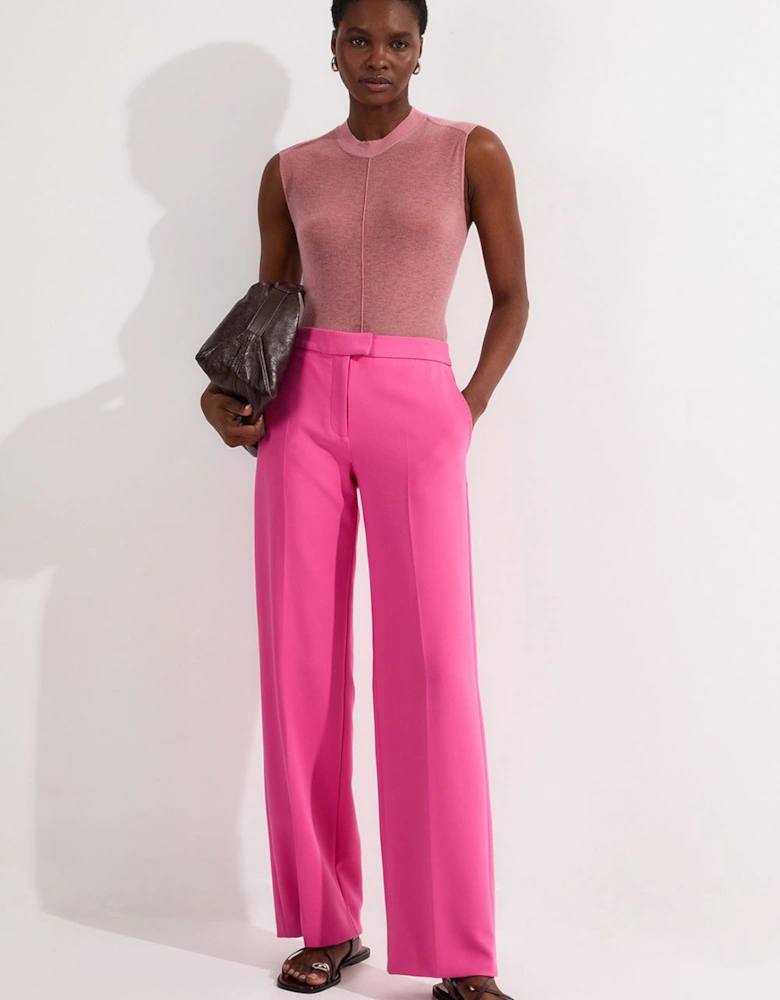 Compact Stretch Stab Stitch Detail Tailored Staight Leg Trousers