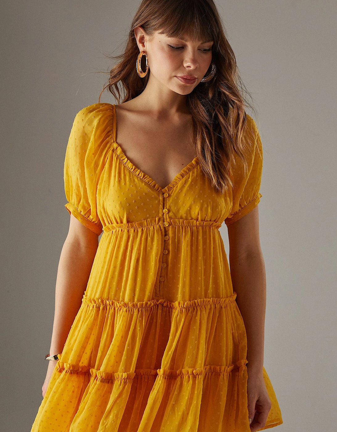 Dobby Chiffon Button Mini Smock Dress, 2 of 1