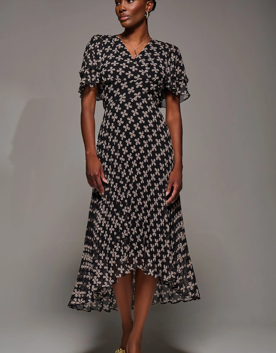 Angel Sleeve Pleated Chiffon Midaxi Dress, 2 of 1