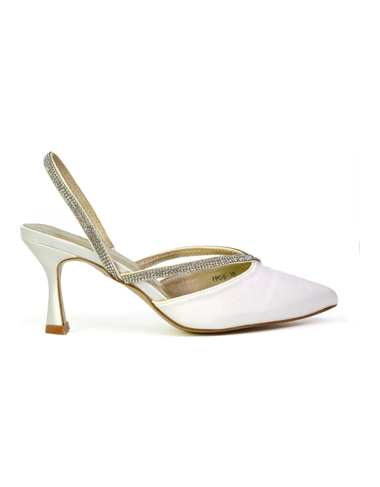 'Marissa' Pointed Toe Diamante Sling Back Strappy Stiletto Bridal Heels
