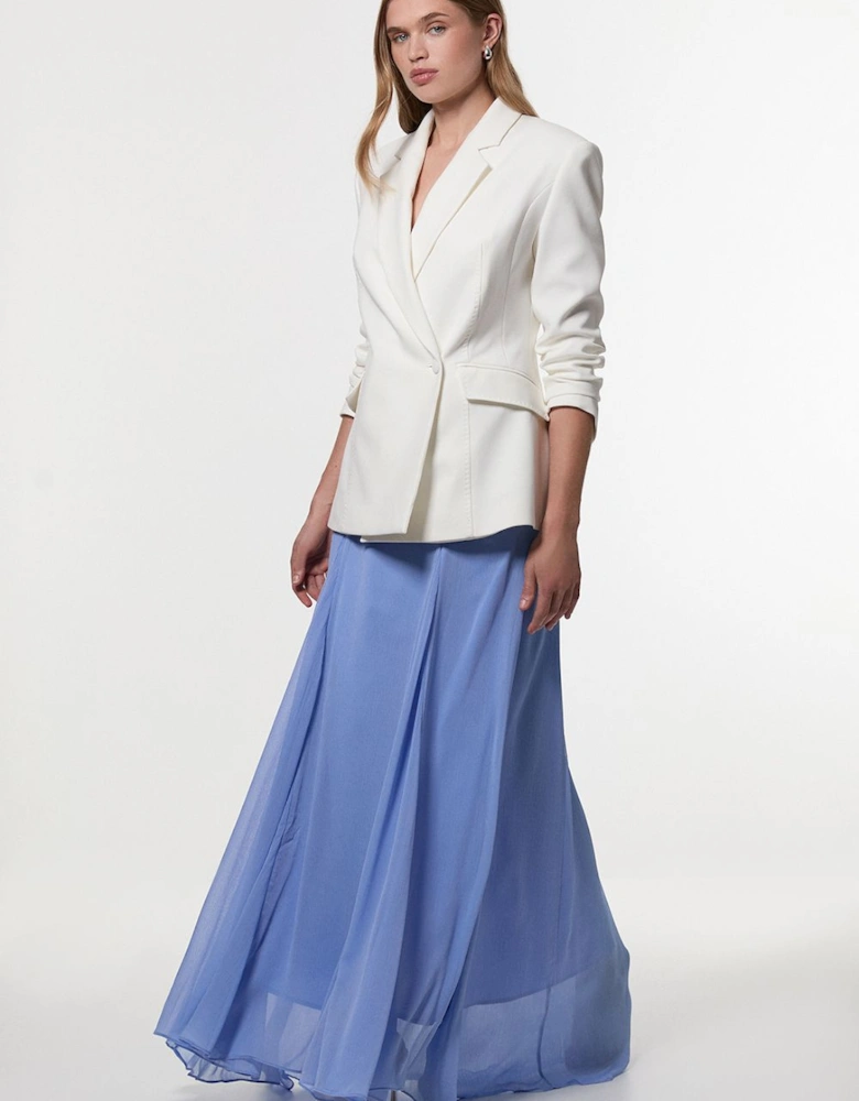 Compact Stretch Stab Stitch Asymmetric Wrap Tailored Blazer