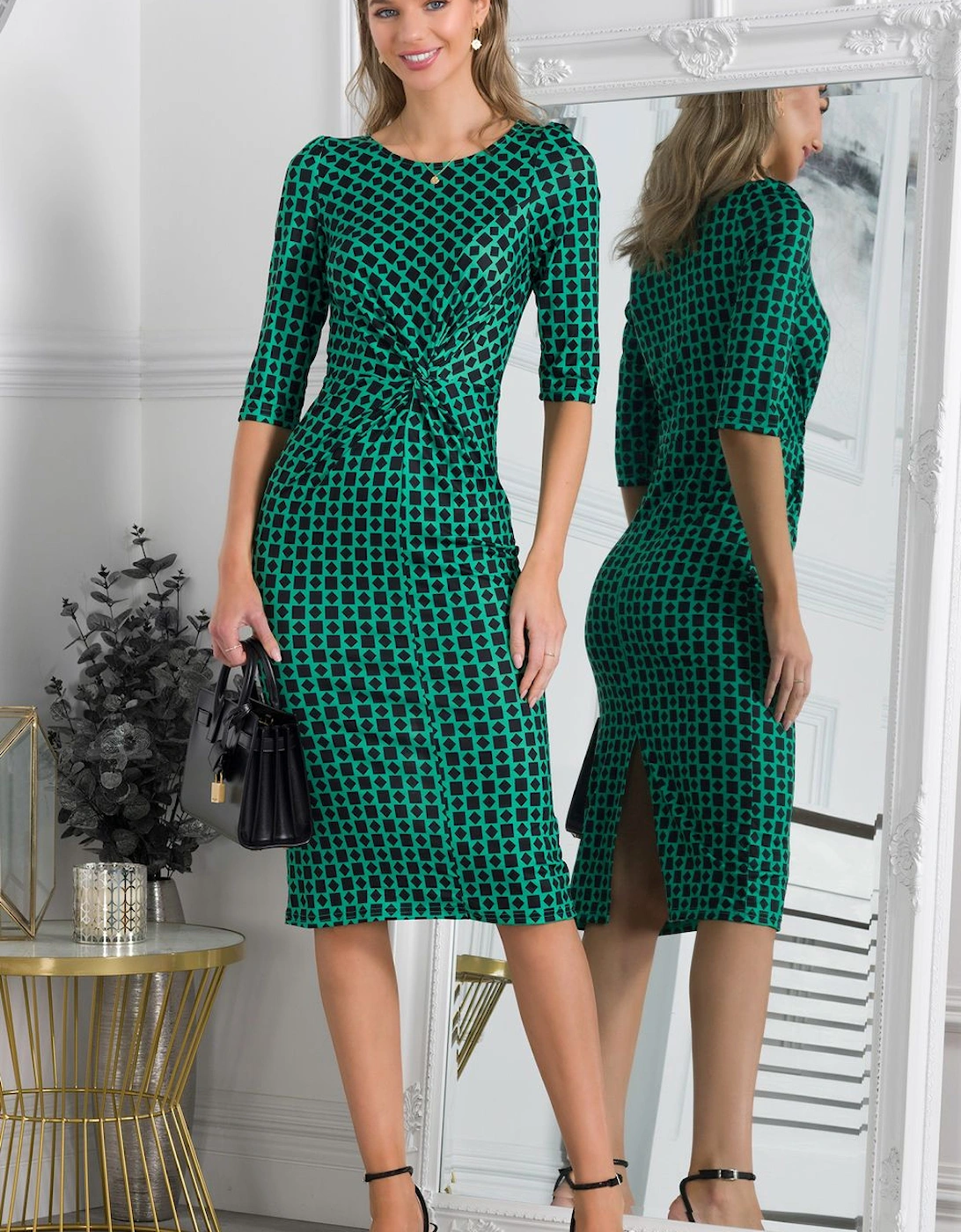 Qyara Jersey Twist Bodycon Midi Dress, 2 of 1