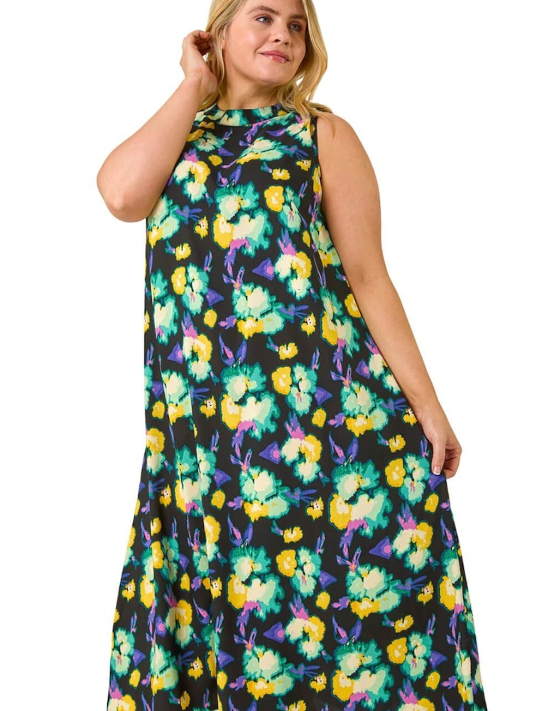 Curve Highneck Floral Midi Dress