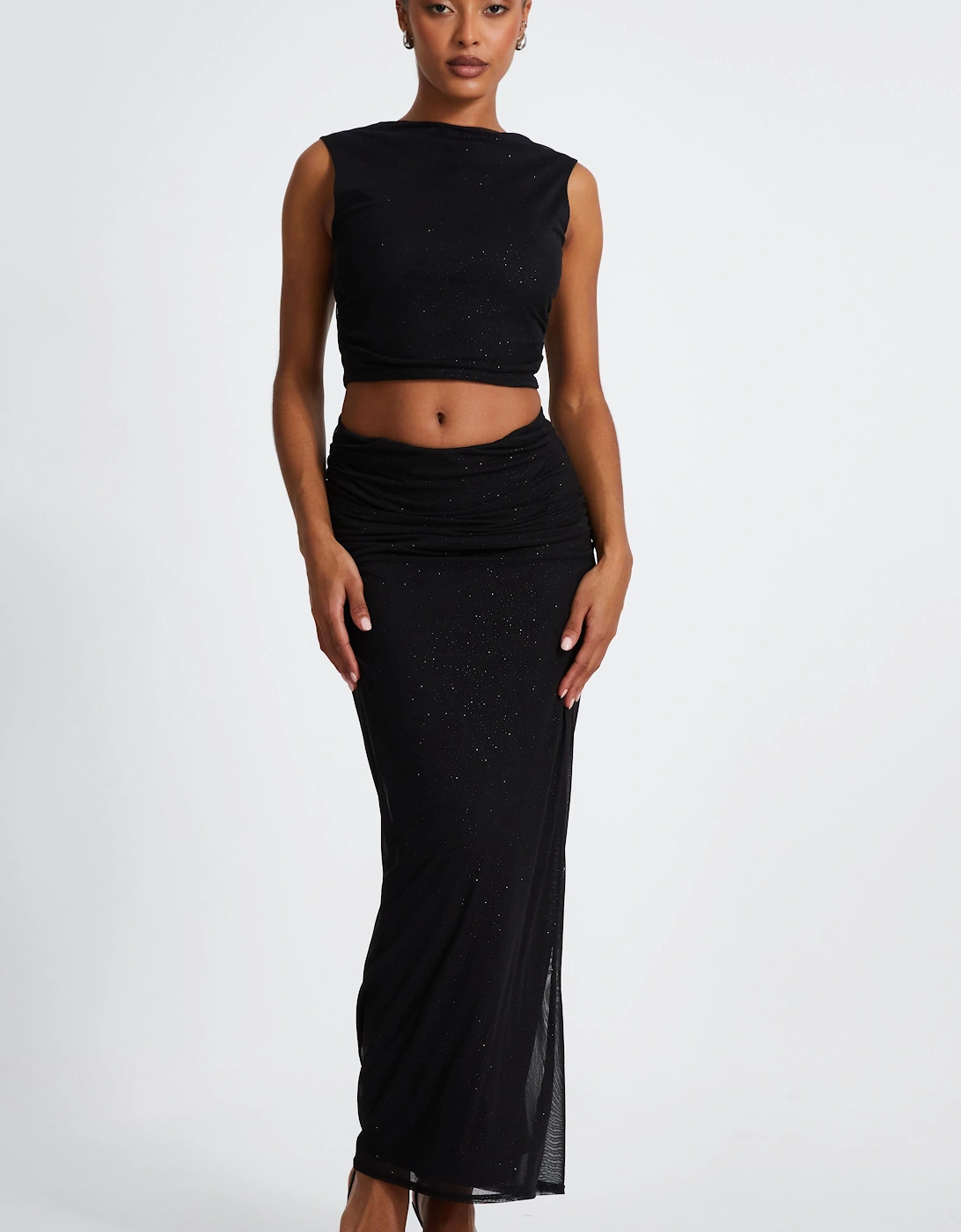 Black Glitter Mesh Midaxi Skirt, 2 of 1