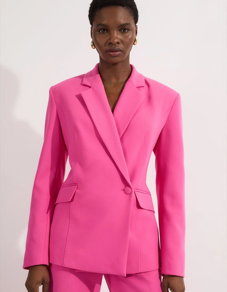 Compact Stretch Stab Stitch Asymmetric Wrap Tailored Blazer