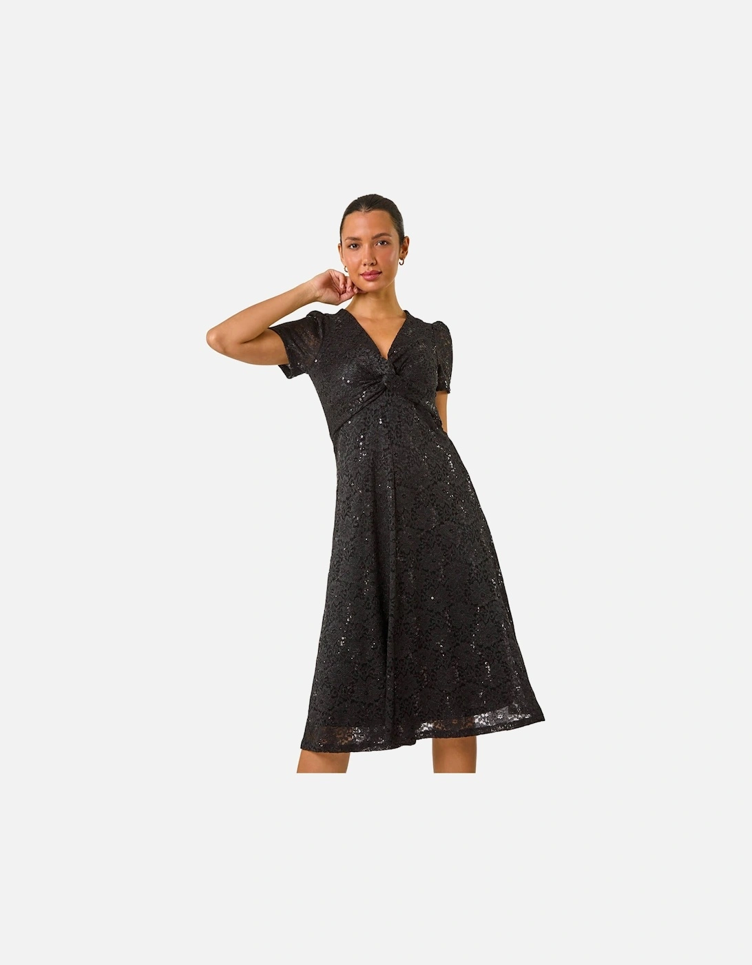 Sequin Lace Twist Front Midi Dress, 2 of 1