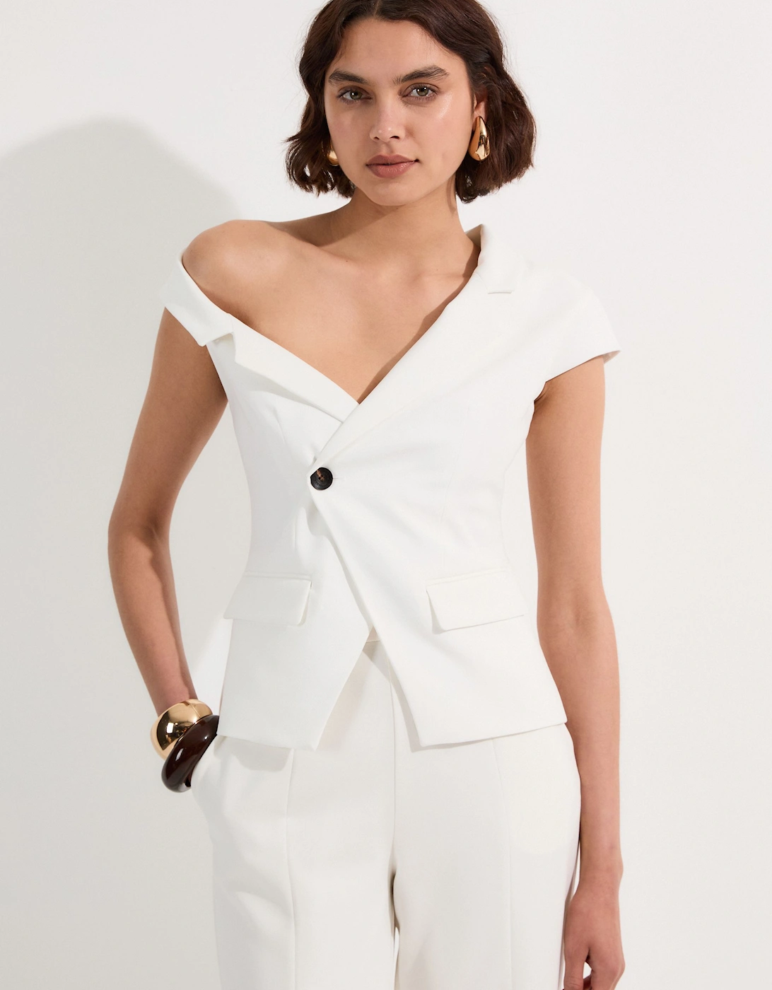 Clean Tailored Asymmetric Collar Belted Tailored Top, 2 of 1