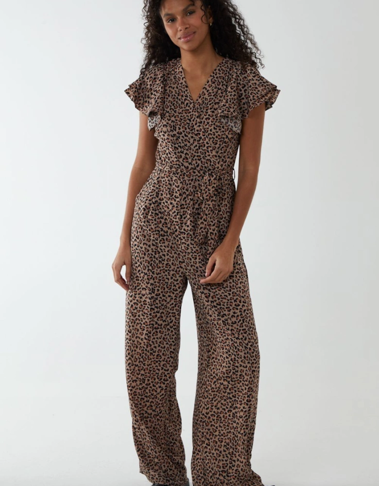 Jumpsuit With Ruffle Sleeve And Wrap Front