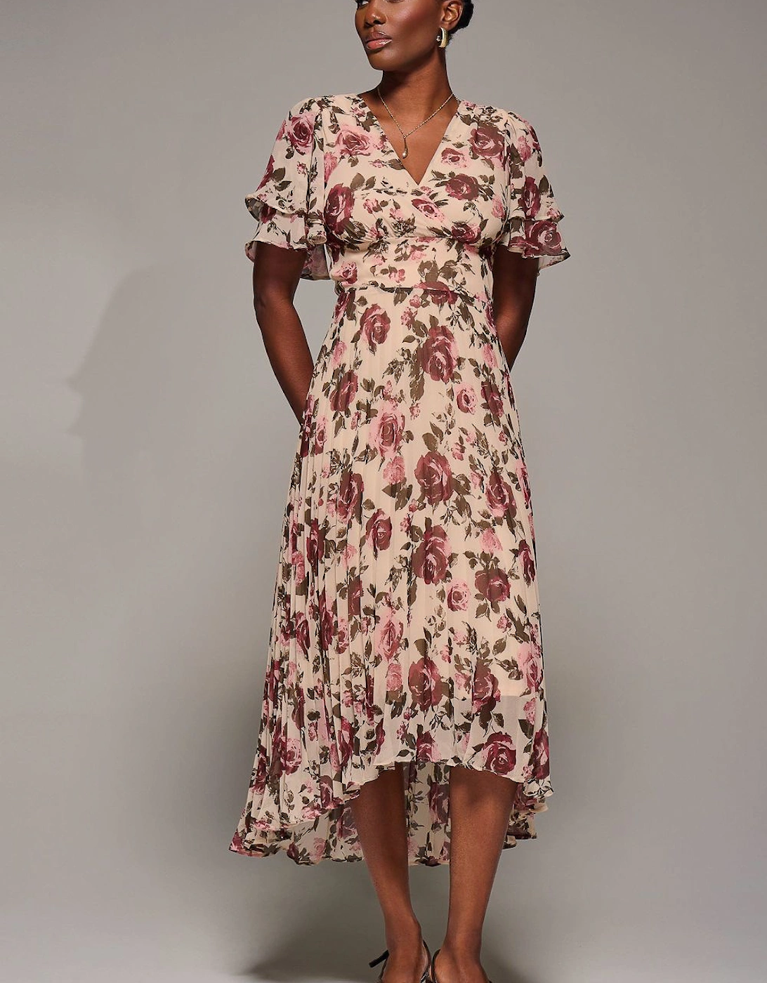 Angel Sleeve Pleated Chiffon Midaxi Dress, 2 of 1
