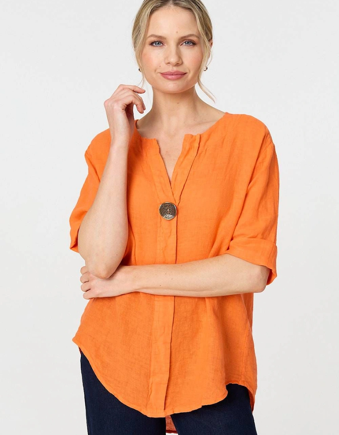 Button Detail 1/2 Sleeve V-Neck Blouse, 2 of 1