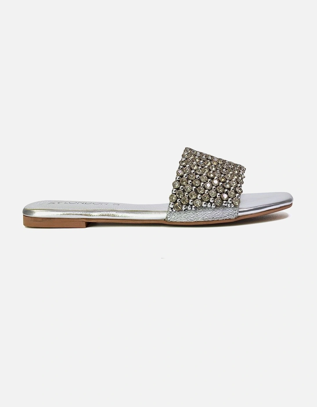 'Daisy Jones' Slip On Slider Diamante Flat Sandals With Square Toe, 2 of 1