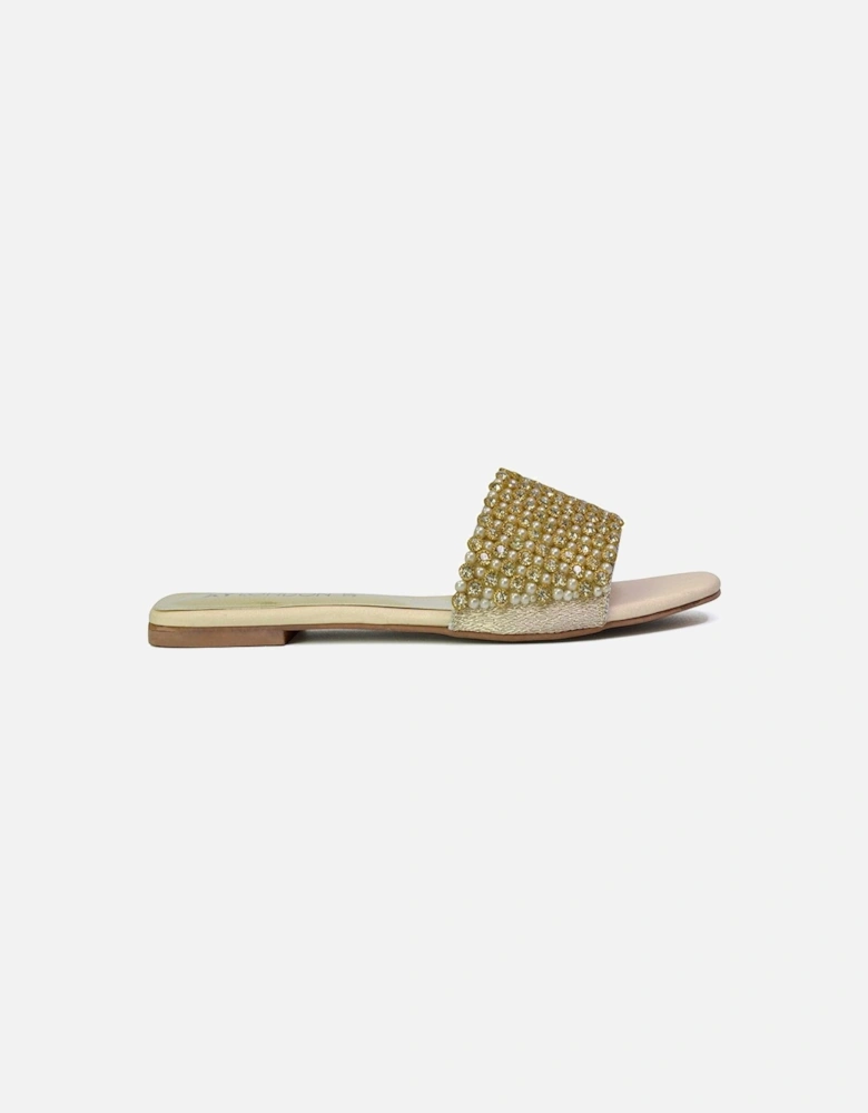 'Daisy Jones' Slip On Slider Diamante Flat Sandals With Square Toe