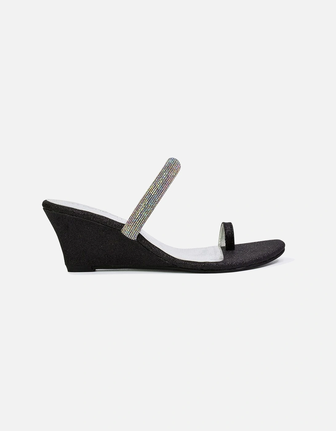 'Lucille' Slip On Strappy Sparkly Diamante Wedge Sandal Heels, 2 of 1