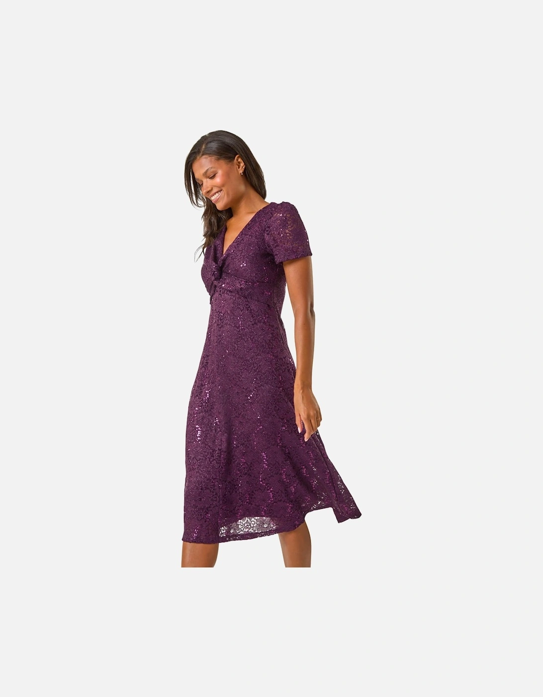 Sequin Lace Twist Front Midi Dress, 2 of 1