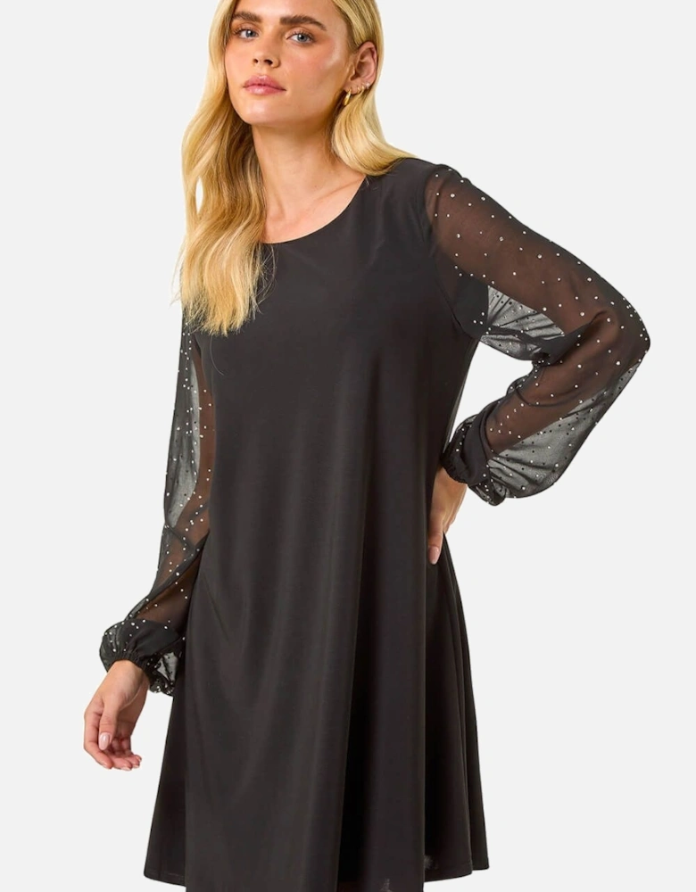 Petite Hotfix Sleeve Stretch Shift Dress