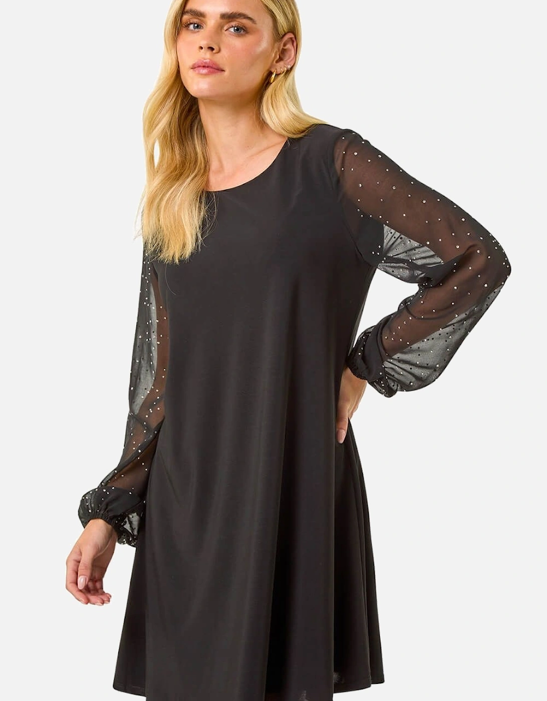 Petite Hotfix Sleeve Stretch Shift Dress, 2 of 1