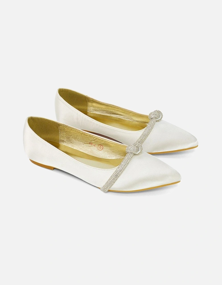'Halley' Flat Heel Pointed Toe Sparkly Embellished Diamante Bridal Pumps