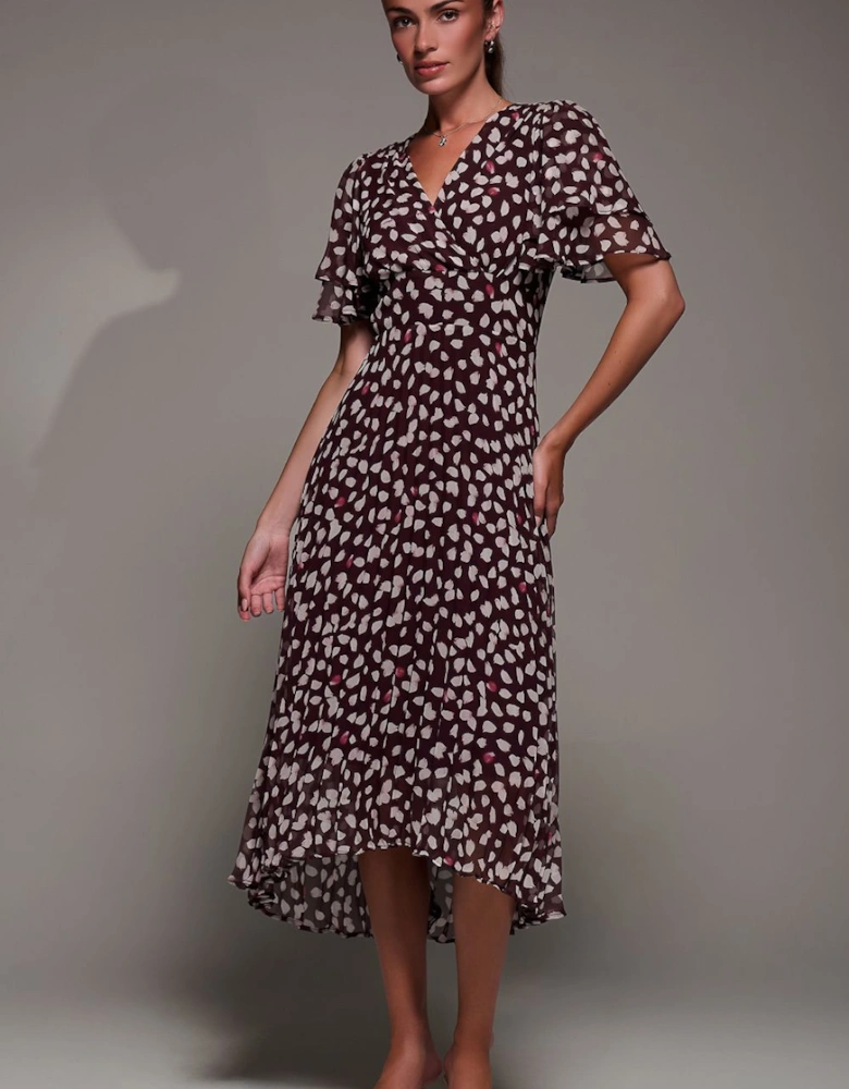 Angel Sleeve Pleated Chiffon Midaxi Dress