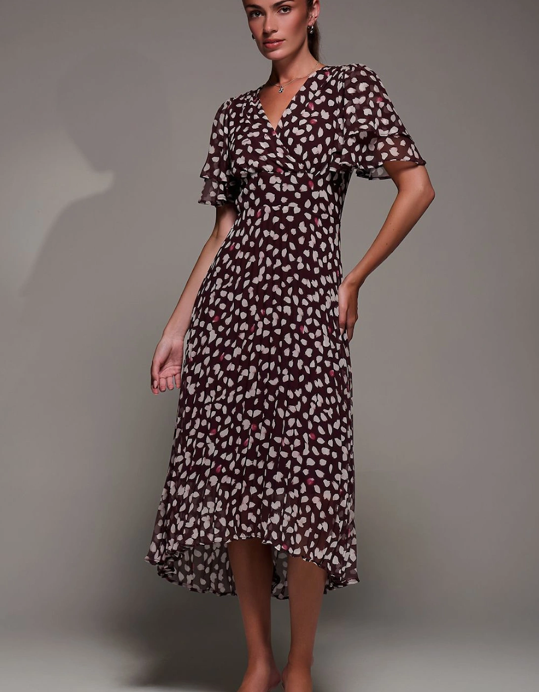 Angel Sleeve Pleated Chiffon Midaxi Dress, 2 of 1