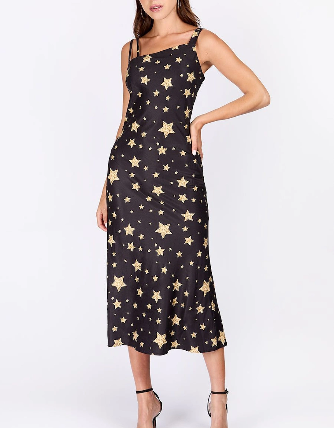 iSKA Star Print Satin Asymmetric Midaxi Dress, 2 of 1