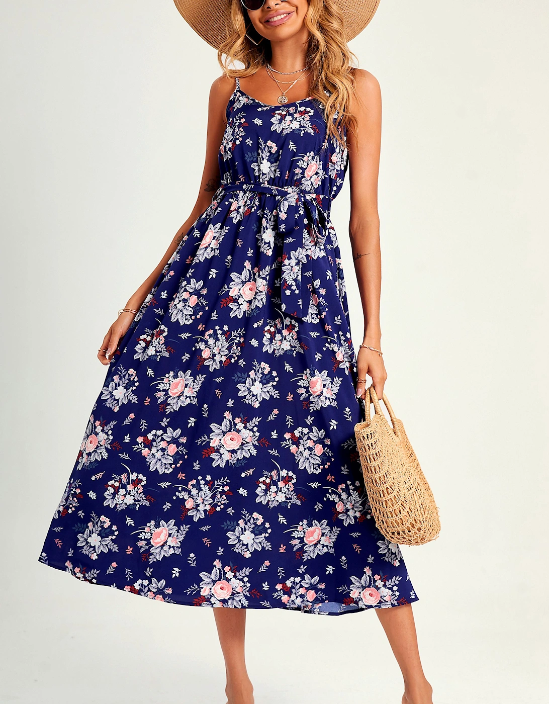 Flora Print Strap Midi Dress In Blue, 2 of 1
