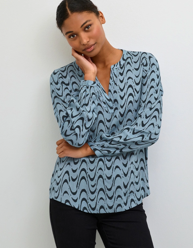 Mira Printed V-Notch Neck Blouse Geometric