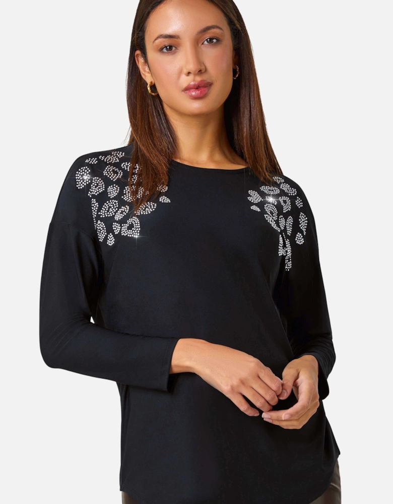Animal Print Embellished Stretch Top