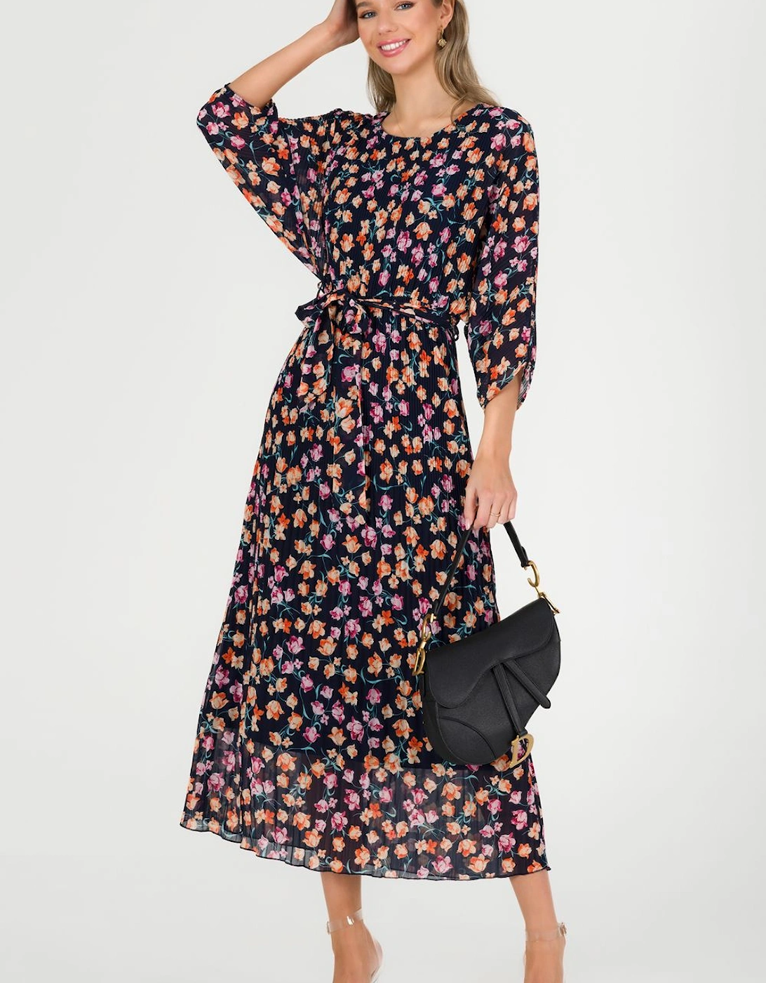 Chiffon Pleated Batwing Sleeve Maxi Dres, 2 of 1