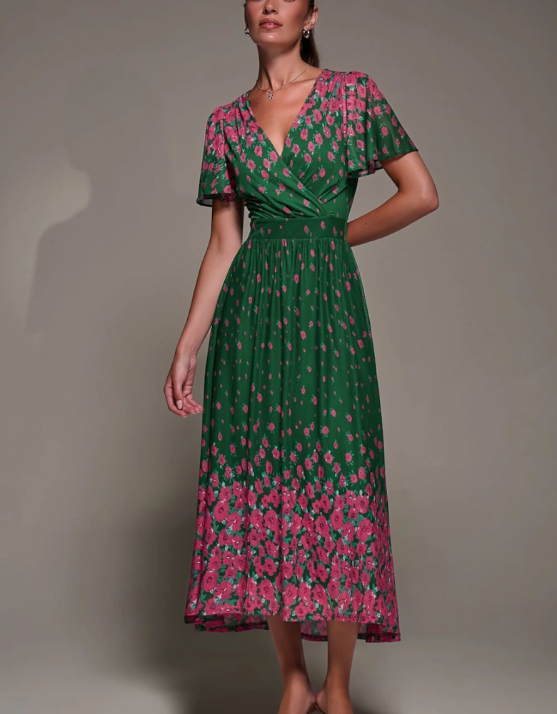 Mirrored Mesh Short Sleeve Midaxi Dress