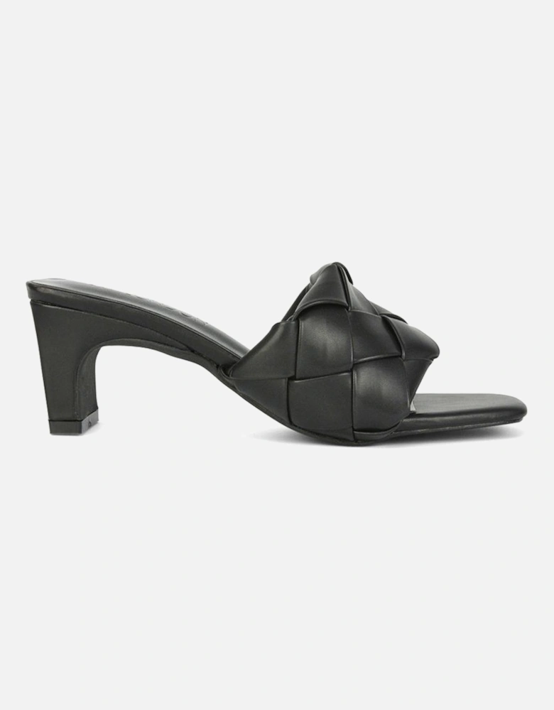 'Silvia' Square Toe Slip On Woven Strap Mid Heel Mule Sandals