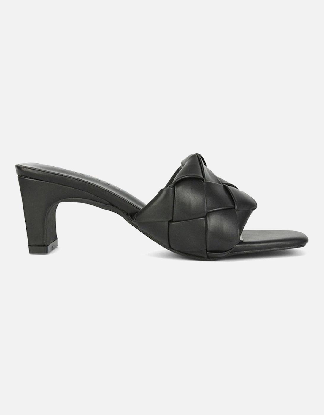 'Silvia' Square Toe Slip On Woven Strap Mid Heel Mule Sandals, 2 of 1