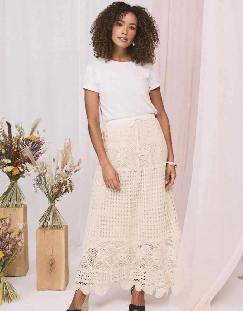 Mesh Crochet Texture Tie Waist Midi Skirt