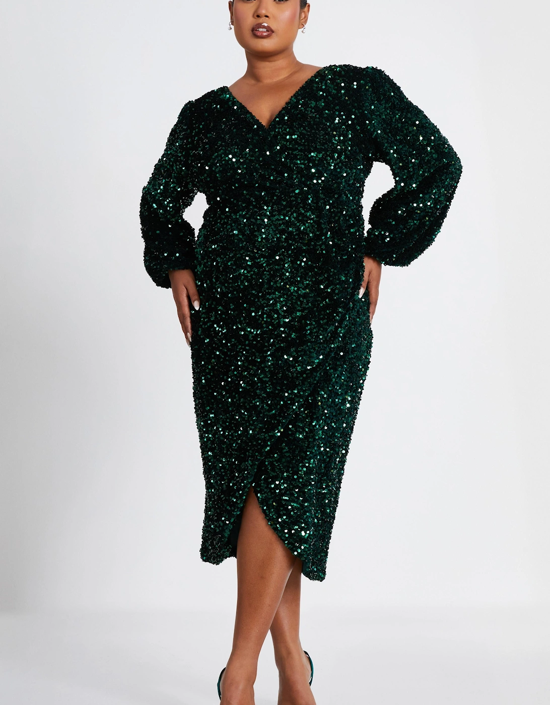 Green Curve Sequin Midi Dress, 2 of 1