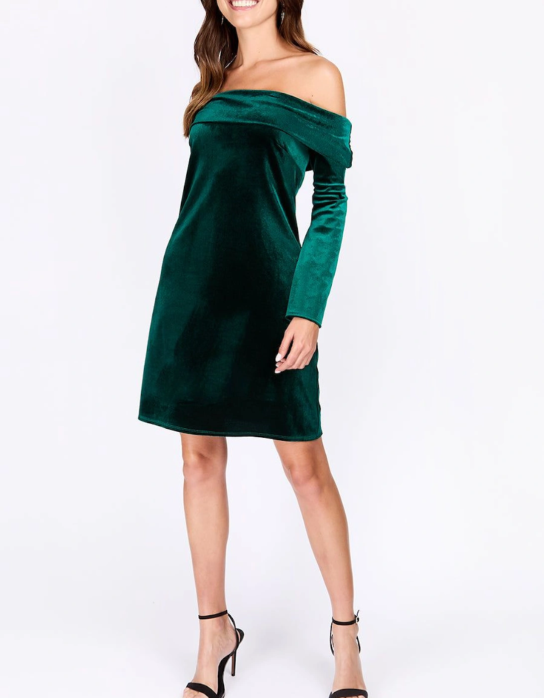 iSKA Green Velvet Bardot Mini Dress, 2 of 1