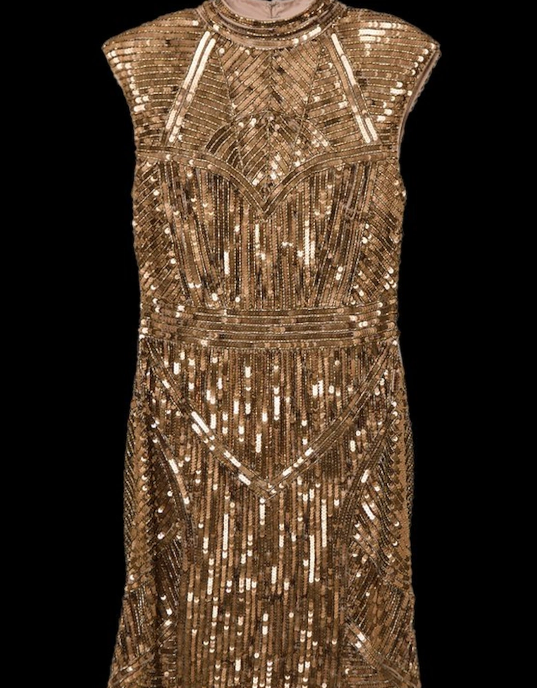 Premium Embellished Sequin And Beaded Strong Shoulder Mini Dress
