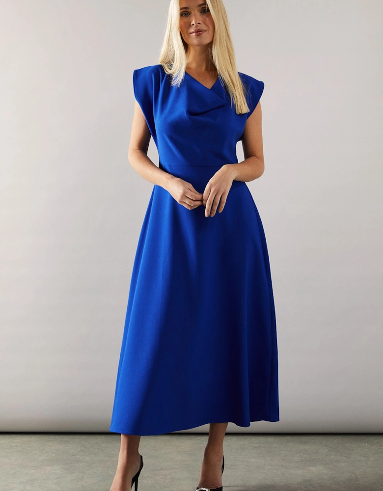 Petite Occasion Cowl Neck Crepe Midi Dress