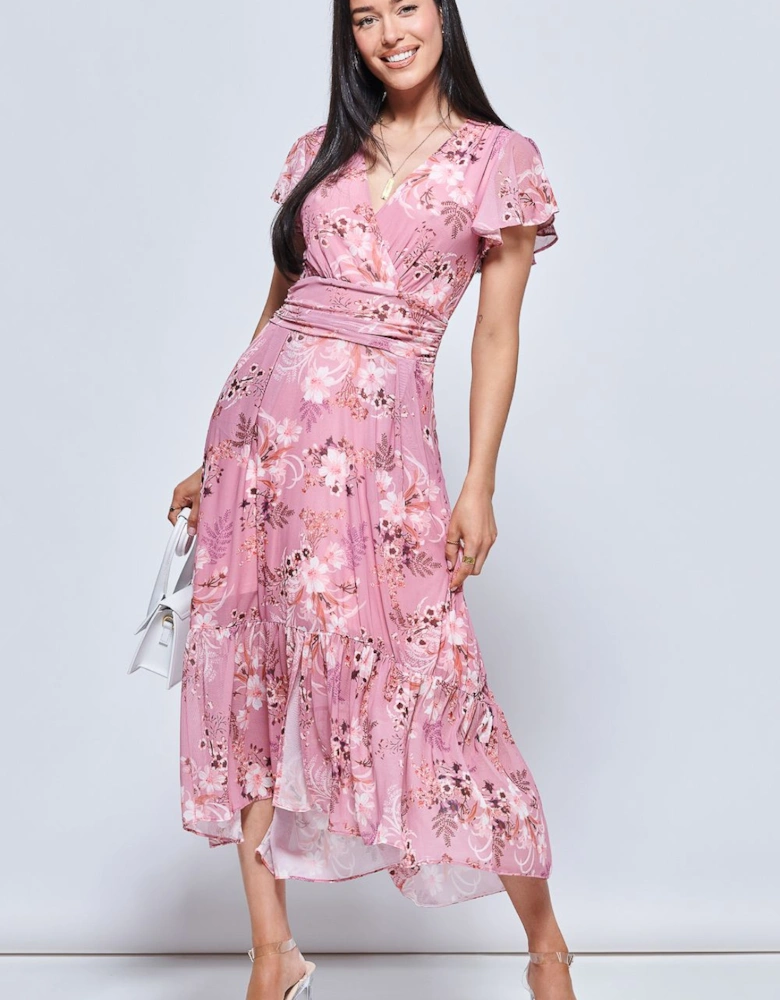 Carleigh Printed Mesh Tiered Maxi Dress