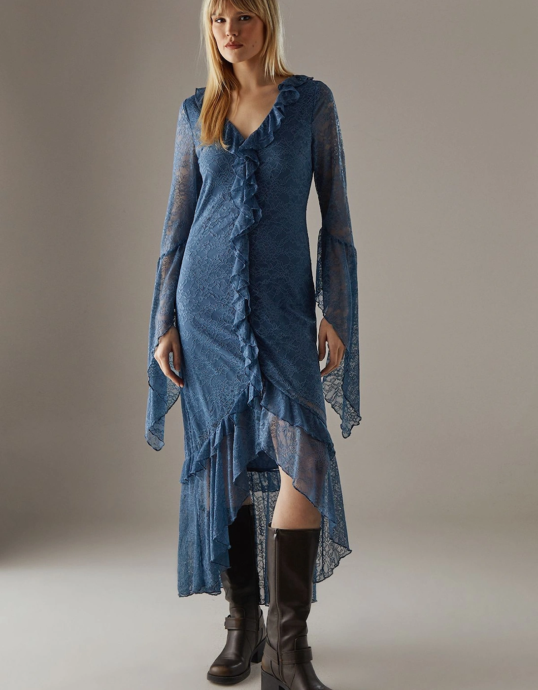 Lace Button Through Ruffle Maxi Dress, 2 of 1