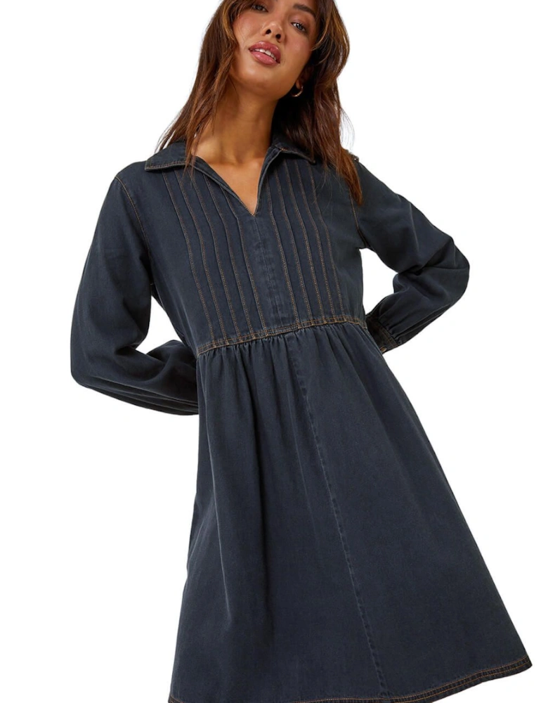 Cotton Blend Denim Shirt Dress