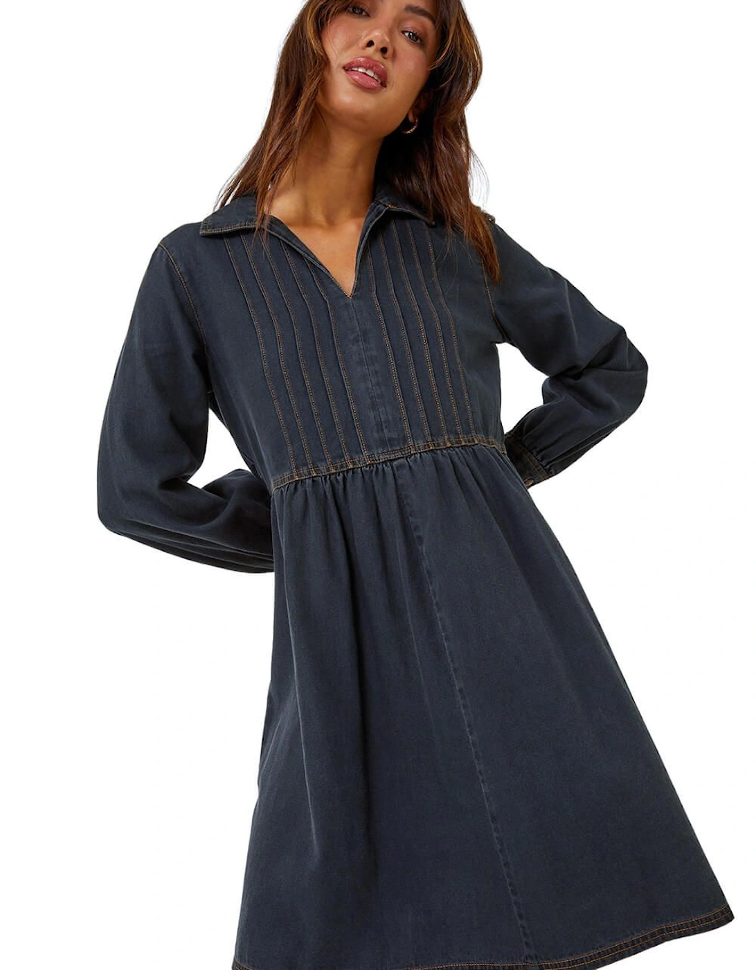 Cotton Blend Denim Shirt Dress, 2 of 1