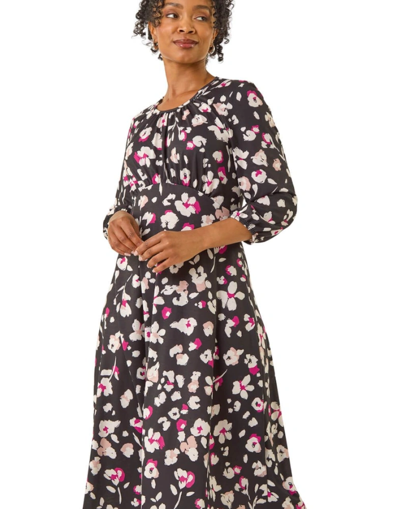 Petite Floral Gathered Midi Dress