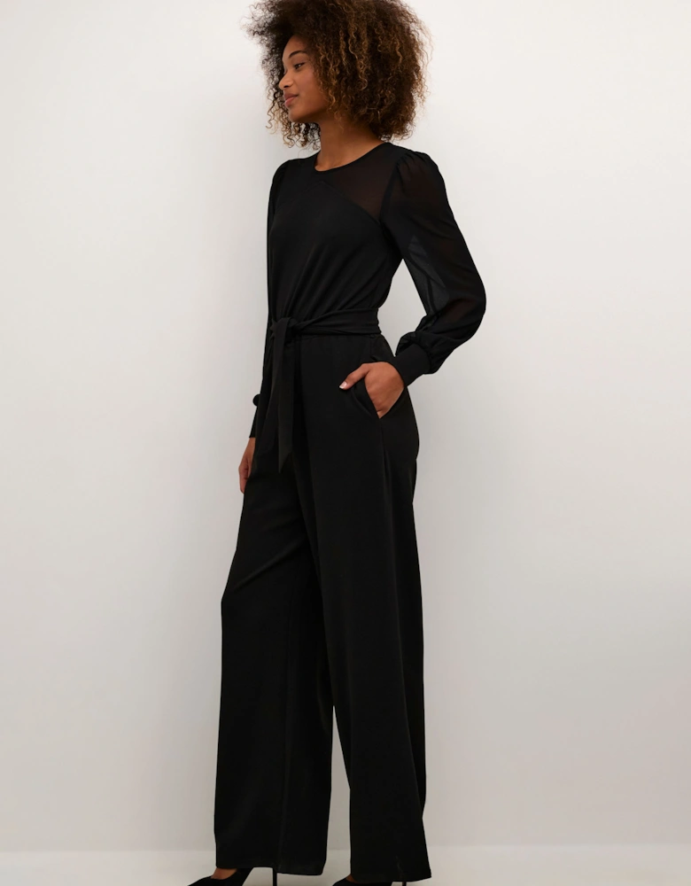 Emily Long Sleeve Belted Jumpsuit Plain