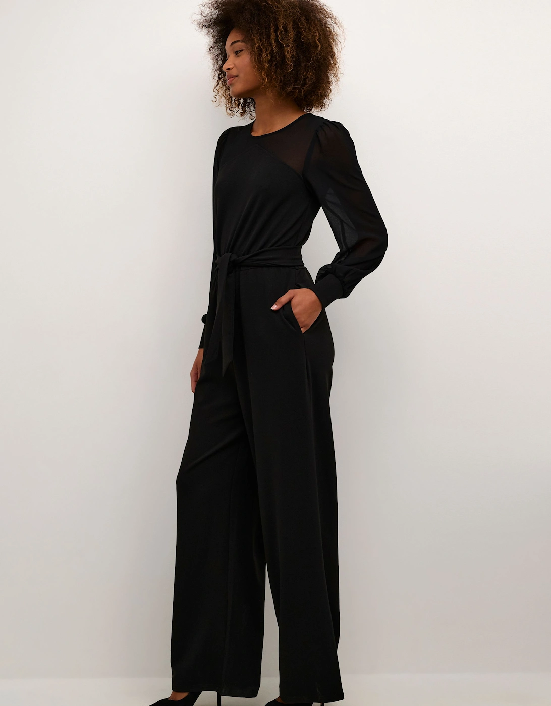 Emily Long Sleeve Belted Jumpsuit Plain, 2 of 1