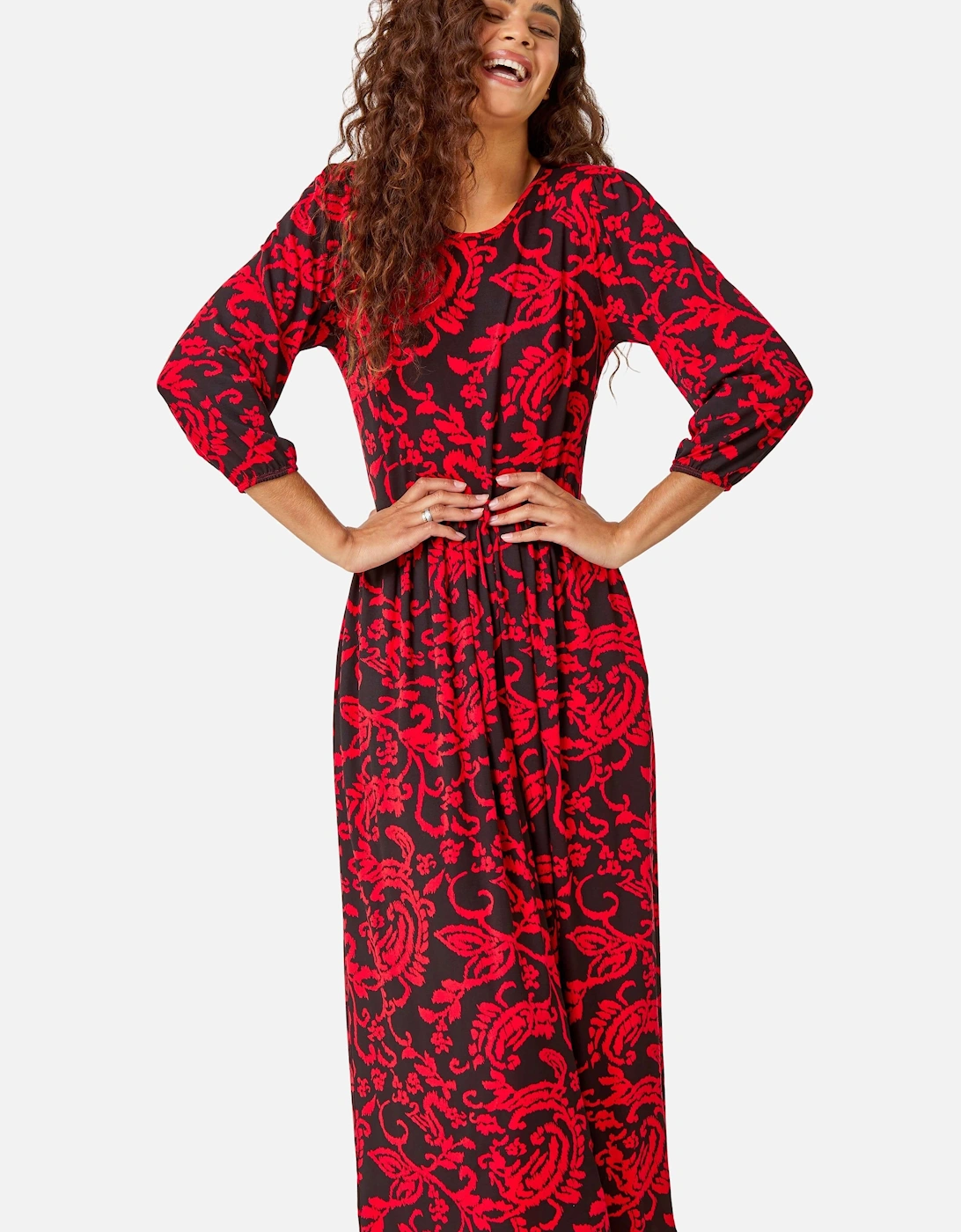Paisley Print Pocket Midi Stretch Dress, 2 of 1