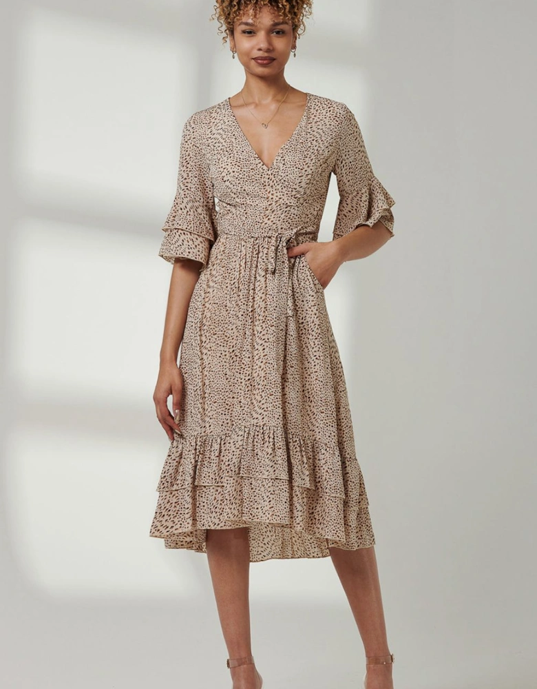 Litzy Print Flute Sleeve Midi Dress