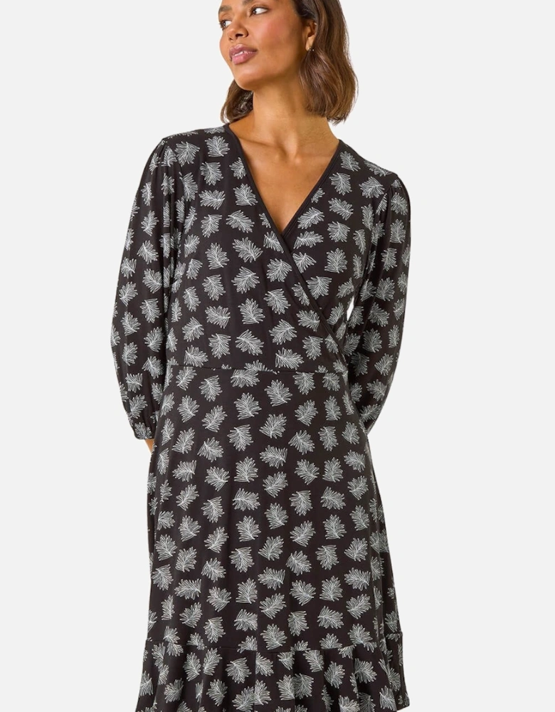 Leaf Print Wrap Stretch Dress