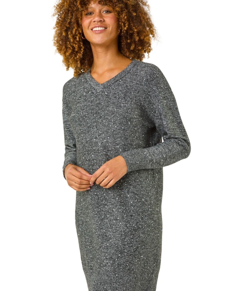 Sequin Detail Stretch Jumper Dress