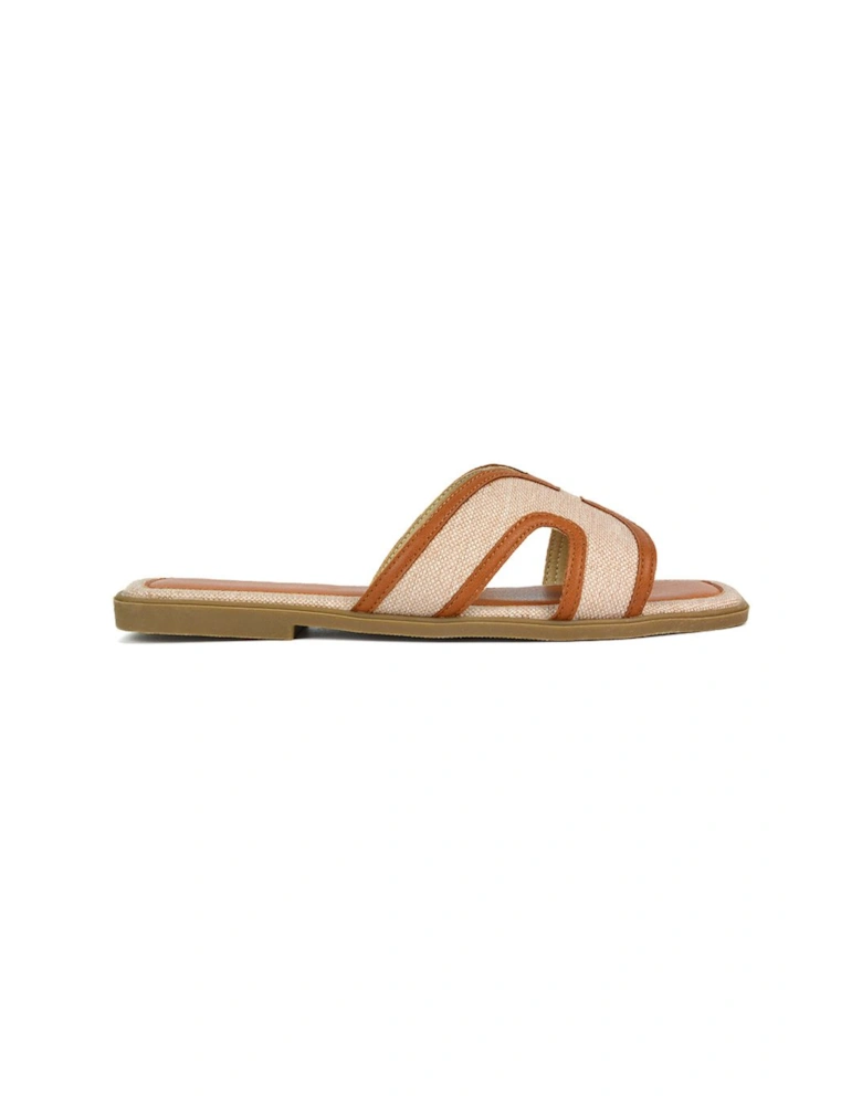 'Isabella' Slip On Cut Out Square Toe Flat Sandal Slides